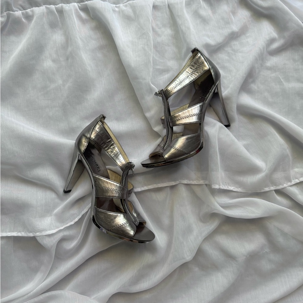 Michael Kors Y2K Metallic Zipper T-Strap Heels
